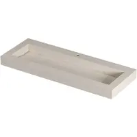 Ink pitch wastafel keramische slab centraal met drain en front en side skirts 1 kraangat 120x45x9 travertin mat