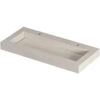 Ink Pitch Wastafel keramische slab centraal met drain en front en side skirts 2 kraangaten 100x45x9 Travertin mat