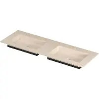 Ink post wastafel keramische slab envelop bak dubbel 2 kraangaten 140x45x1 travertin matt