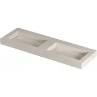 Ink pitch wastafel keramische slab bak dubbel met drain en front en side skirts zonder kraangaten 140x45x9 travertin mat