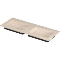 Ink post wastafel keramische slab envelop bak dubbel 2 kraangaten 120x45x1 travertin matt