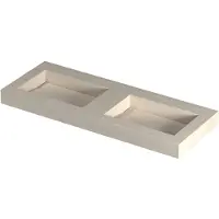 Ink Pitch Wastafel keramische slab bak dubbel met drain en front en side skirts zonder kraangaten 120x45x9 Travertin mat