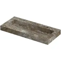 Ink Pitch Wastafel keramische slab centraal met drain en front en side skirts 2 kraangaten 100x45x9 Island glossy