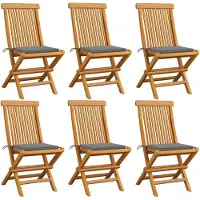 Syfax Klapstoelen met grijze kussens, 6 stuks, massief teakhout
