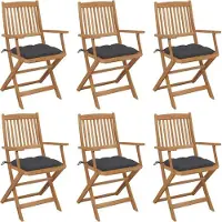 Syfax Inklapbare stoelen 6 st met kussens massief acaciahout
