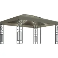 Syfax Prieel met dubbel dak en LED-lichtslinger 3x4 m taupe