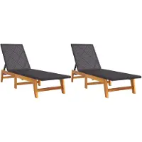 Syfax Ligbedden 2 st poly rattan en massief acaciahout zwart en bruin