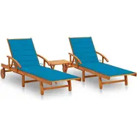 Syfax Ligstoelen 2 st met tafel en kussens massief acaciahout