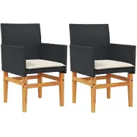 Syfax Tuinstoelen 2 st met kussens poly rattan en massief hout zwart