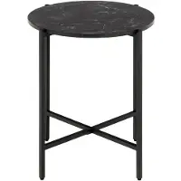 Ebuy24 Bijzettafel Lamoine Mel rond marmerlook zwart metaal 40x45 cm