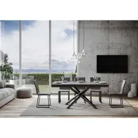 Itamoby - Uittrekbare eettafel 180/440x90 cm, Famas Evolution, cementkleurig blad, antracietkleurig onderstel en poten