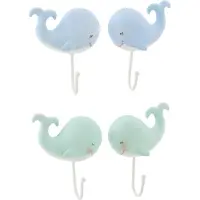 J-Line kapstok Walvis - polyresin - lichtgroen/lichtblauw - set van 4