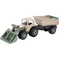 Plasto Tractor met Voorlader en Aanhanger Zandkleur 57 cm - Speelgoedvoertuig - Complete Set - Special Edition Zachte Neutrale Kleuren - BPA-vrij - Gemaakt in Finland - Vanaf 1 Jaar