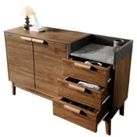 OKWISH Keukenmeubels, hoge kast, keukenkast met dimbare LED-verlichting, buffetkast met open middenvak, zwart