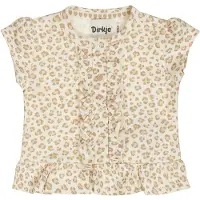 Dirkje T-shirt met panterprint ecru rib gebreid Meisjes Stretchkatoen Ronde hals - maat 104