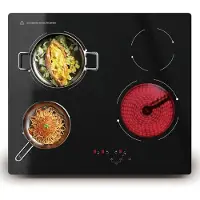 Aura Elektrische Kookplaat 4 Pits - Elektrische Fornuis - Elektrische Kookplaat Vrijstaand - 4 Kookzones - Kinderslot -Zwart 52cm x 59cm x 6cm