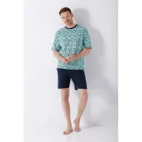 Hajo heren shortama turquoise blokjespatroon | Maat 52