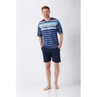 Hajo Blauw gestreepte heren shortama | Maat 46