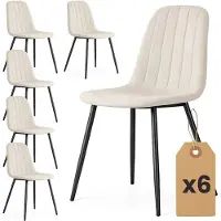 Akord Set van 6 Eetkamerstoelen LUMO / Gestoffeerde Stoelen / Fluwelen Stoelen en Metalen Poten / Beige met zwarte benen