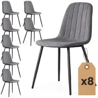 Akord Set van 8 Eetkamerstoelen LUMO / Gestoffeerde Stoelen / Fluwelen Stoelen en Metalen Poten / Antraciet met zwarte benen