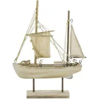 J-Line decoratie Boot Witkalk - hout/touw - naturel