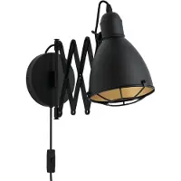 Ren Wandlamp Binnen met Snoer - Wandlamp - Wandlamp Binnen - E27-Sitting - Zwart - 16cm x 65cm x 20cm