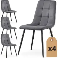 Akord Set van 4 Eetkamerstoelen NERO / Gestoffeerde Stoelen / Fluwelen Stoelen en Metalen Poten / Antraciet met zwarte benen