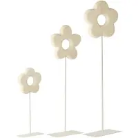 J-Line decoratie Bloem Op Voet - hout - wit- set van 3