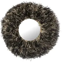 J-Line spiegel Rond Sisal - riet - zwart/wit