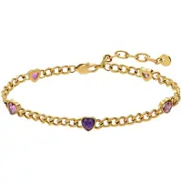 Lucardi - Dames Stalen fantasiearmband hart met zirkonia voor dames - Armband - Staal - Goudkleurig - 19.50 cm