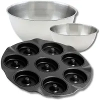 Zenker Set met 1 bakvorm voor 8 ovenolieballen, 1 spatel en 2 roestvrijstalen mengkommen Fackelmann