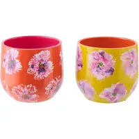 J-Line bloempot - keramiek - oranje/geel - medium - 2 stuks