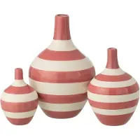 J-Line vaas Gestreept - porselein - wit/roze - set van 3