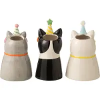 J-Line vaas Kat Bril - keramiek - mix - large - doos van 3