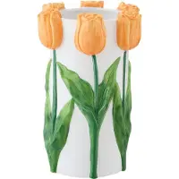 J-Line bloempot Tulp - keramiek - wit/oranje - large