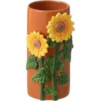 J-Line vaas Zonnebloem - keramiek - geel/bruin - small