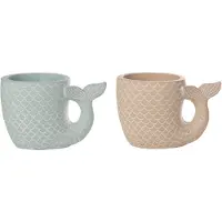 J-Line bloempot Vis - cement - blauw/beige - large - set van 2