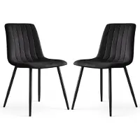 Akord Set van 2 Eetkamerstoelen LIVO / Gestoffeerde Stoelen / Fluwelen Stoelen en Metalen Poten / Zwart met zwarte benen