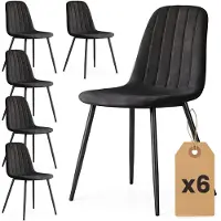 Akord Set van 6 Eetkamerstoelen LUMO / Gestoffeerde Stoelen / Fluwelen Stoelen en Metalen Poten / Zwart met zwarte benen