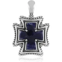 Cavill - Zilveren Hanger - 925 Sterling Zilver - 7 875 ct Braziliaanse Sodaliet - Elegante Kruishanger Met Gevlochten Rand