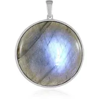Cavill - Zilveren Hanger 925 Sterling Zilver Geplatineerd - Labradoriet 45,17 ct Ronde Cabochon - Modern Elegant Design - Edelsteenhanger Madagaskar