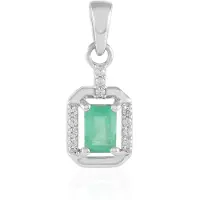 Cavill - Hanger Zilver Gerhodineerd - 925 Sterling Zilver - Socoto Smaragd 0,522 ct Achthoekig - 11 Zirkonia 0,117 ct - Elegant Design 21x9 mm