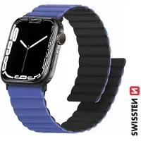 Swissten Siliconen bandje voor Apple Watch - Magnetisch 38/40/41mm Blauw/Zwart (Silicone, 3, 4, Apple Watch Series 1), Horlogebandjes, Blauw