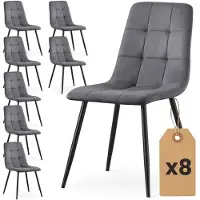 Akord Set van 8 Eetkamerstoelen NERO / Gestoffeerde Stoelen / Fluwelen Stoelen en Metalen Poten / Antraciet met zwarte benen