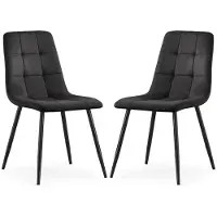 Akord Set van 2 Eetkamerstoelen NERO / Gestoffeerde Stoelen / Fluwelen Stoelen en Metalen Poten / Zwart met zwarte benen