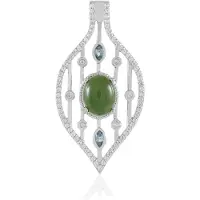 Cavill - Zilveren Hanger 925 Sterling Zilver Platina Geplateerd - 2x0 79 ct Ovale Canadese Jade & 0 159 ct Londense Blauwe Topaas
