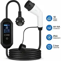 EnjoyGoods Auto Laadkabel – Mobiele Thuislader 3.7 kW – Type 2 naar Schuko – IP65 waterdicht – 10m TPU kabel – 6A‑16A Instelbaar – Timer & Memory – 2 jaar garantie – 1‑Fase EV Laadkabel