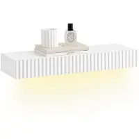 SoBuy zwevende wandplank met lade & LED-bewegingssensor, wit, 60x20x8 cm
