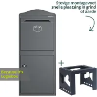 Logixbox - Pakketbrievenbus - Frontbox incl. complete Montage Sokkel - Grijs