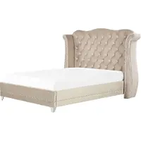 Beliani AYETTE - Tweepersoonsbed - Beige - 180 x 200 cm - Fluweel